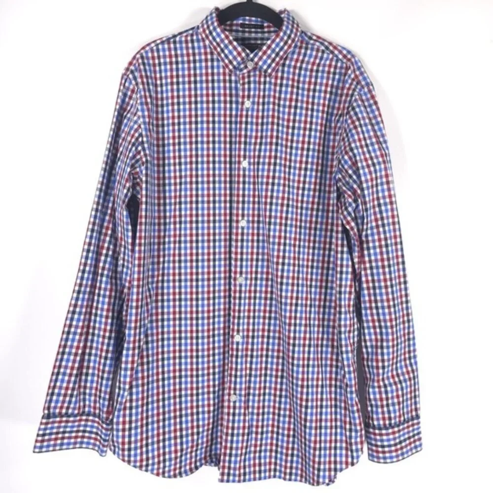 BANANA REPUBLIC 120s SUPIMA COTTON GRANT FIT Plaid‎ Multi Button up Shirt LARGE